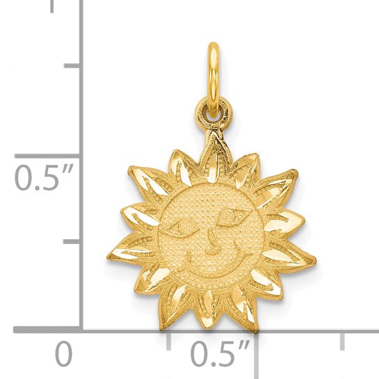 10k Yellow Gold Diamond Cut Finish Sun Pendant