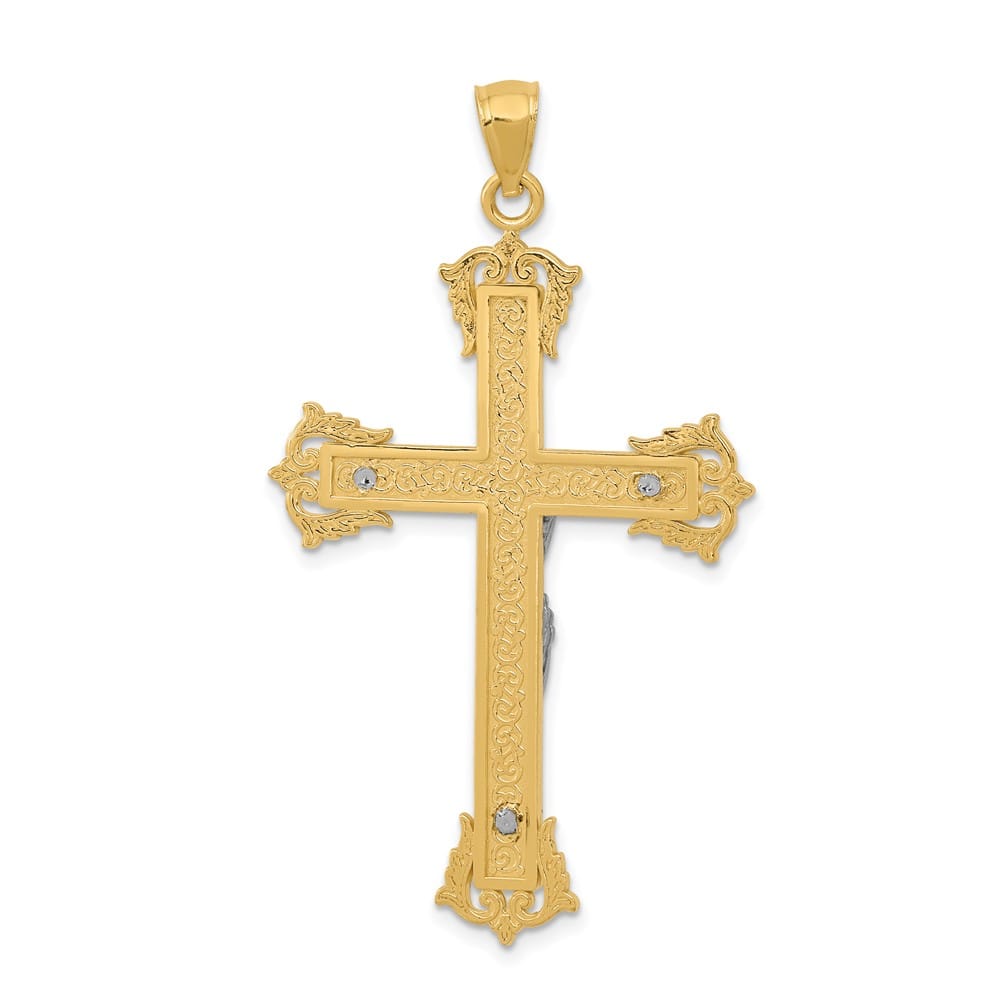 Lovely Rita's Pendants & Charms 10K Two-Tone Gold Polished Extra Large Fleur de Lis Crucifix Pendant