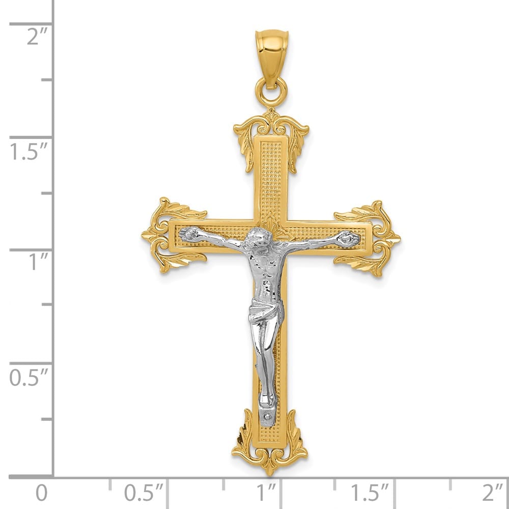 Lovely Rita's Pendants & Charms 10K Two-Tone Gold Polished Extra Large Fleur de Lis Crucifix Pendant