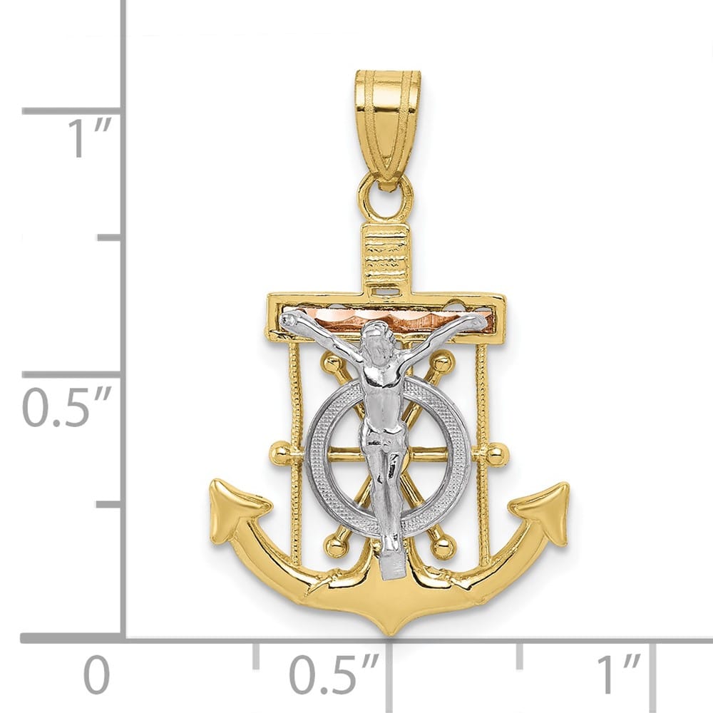Lovely Rita's Pendants & Charms 10K Tri-Color Gold D.C. Textured Large Mariner's Crucifix Pendant