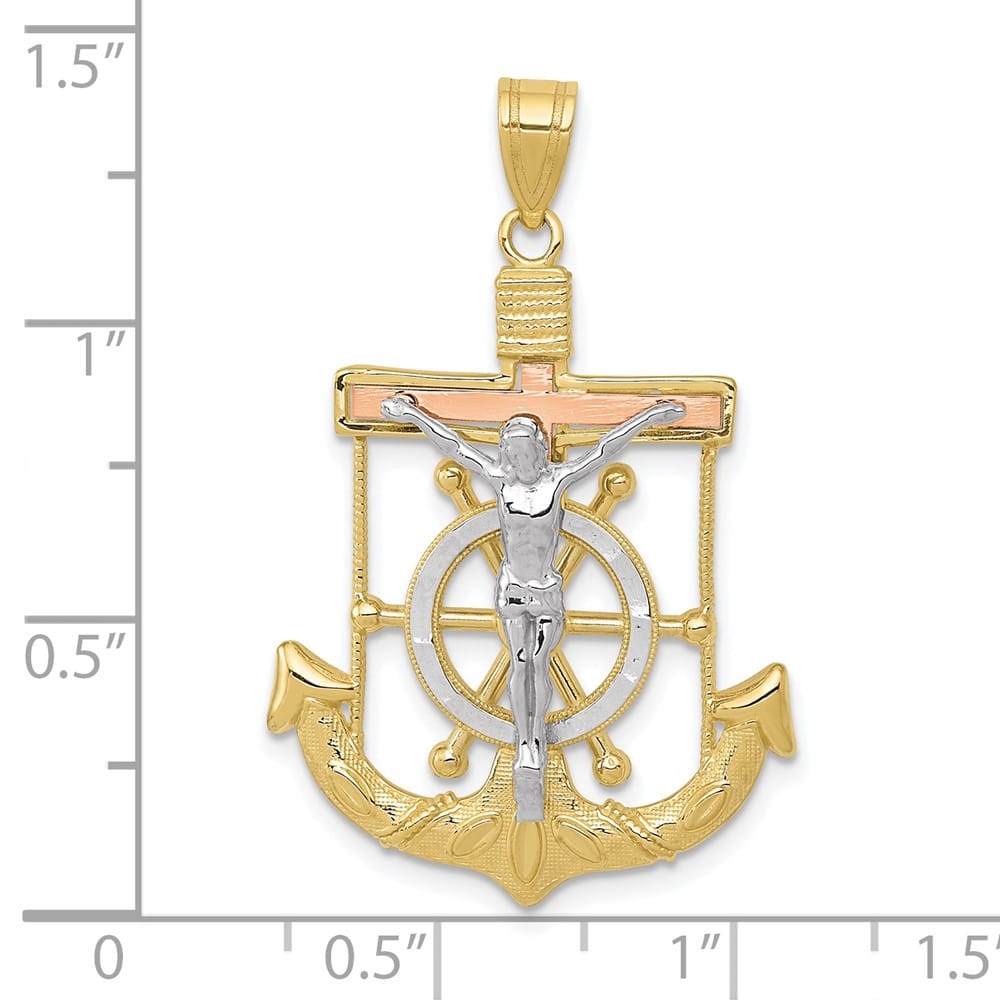 Lovely Rita's Pendants & Charms 10K Tri-Color Gold D.C. and Textured Large Mariner's Crucifix Pendant
