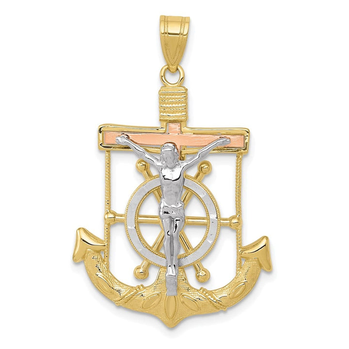 Lovely Rita's Pendants & Charms 10K Tri-Color Gold D.C. and Textured Large Mariner's Crucifix Pendant