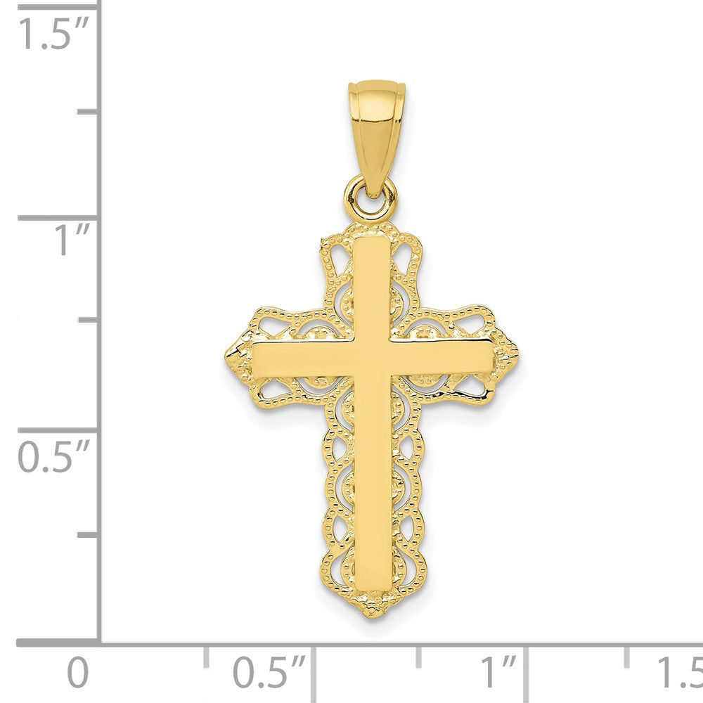 Lovely Rita's Pendants & Charms 10K Yellow Gold Solid Polished Large Lace Trim Cross Pendant