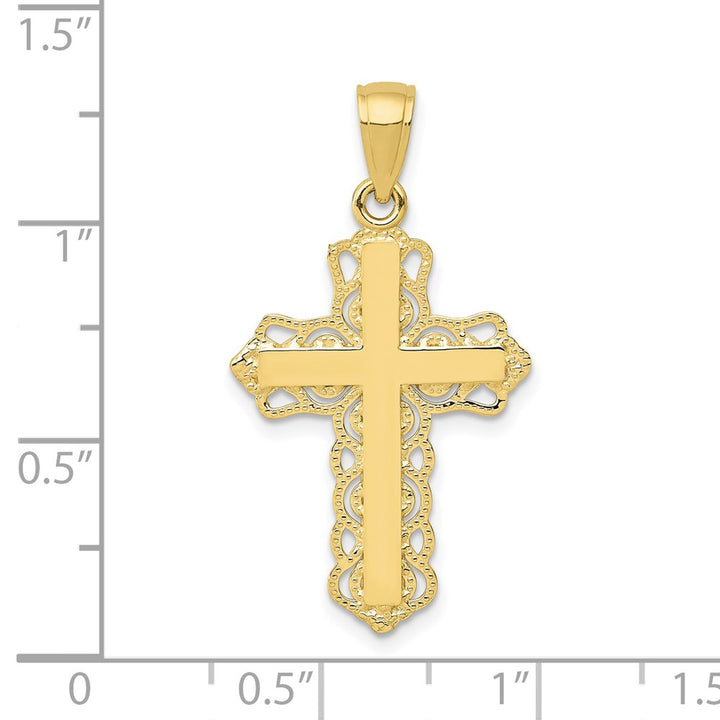 Lovely Rita's Pendants & Charms 10K Yellow Gold Solid Polished Large Lace Trim Cross Pendant
