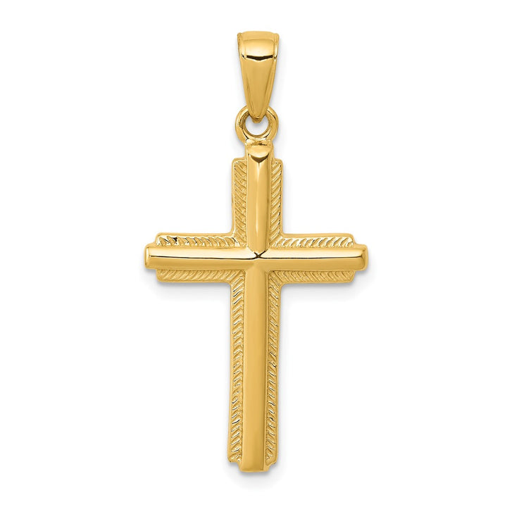 Lovely Rita's Pendants & Charms 10K Yellow Gold Polished Large Latin Cross with Striped Border Pendant