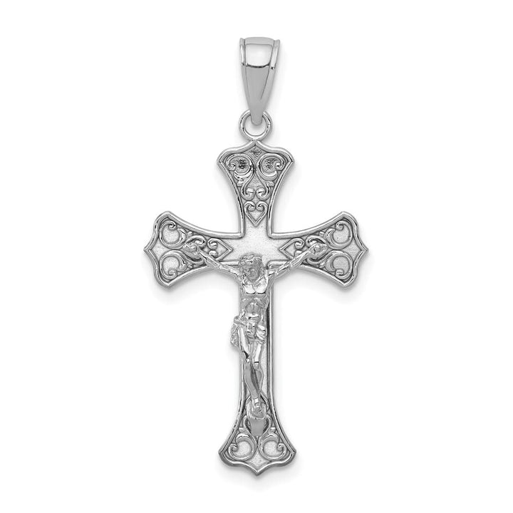 Lovely Rita's Pendants & Charms 10K White Gold Solid Polished Large Budded Crucifix Pendant