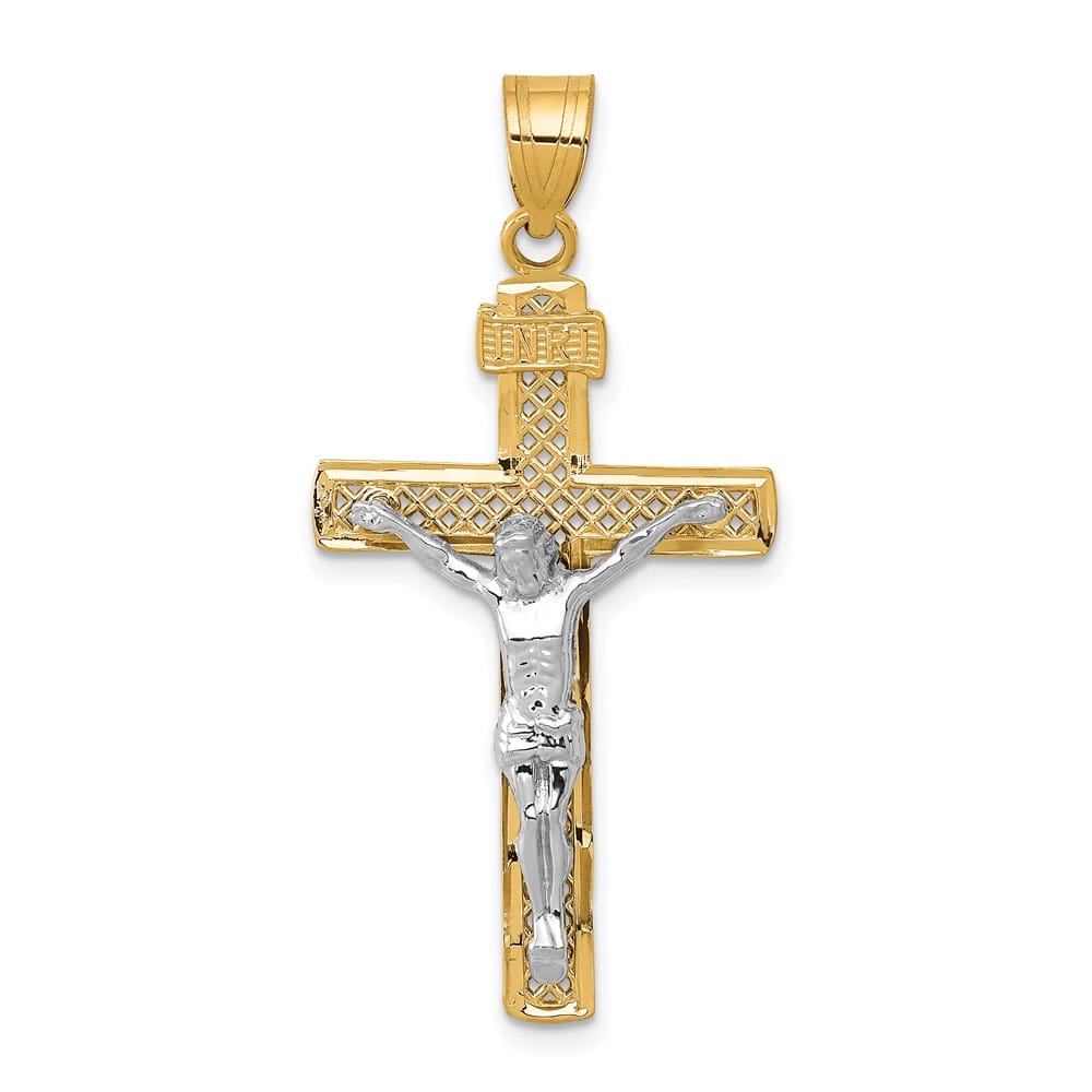 Lovely Rita's Pendants & Charms 10K Two-Tone Gold D.C. Extra Large Block Lattice Crucifix Pendant