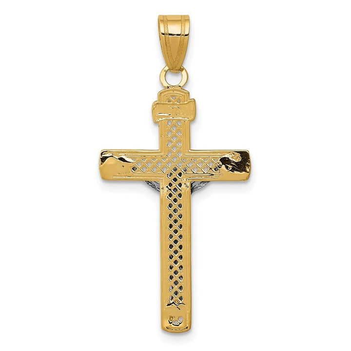 Lovely Rita's Pendants & Charms 10K Two-Tone Gold D.C. Large Block Lattice Latin Crucifix Pendant