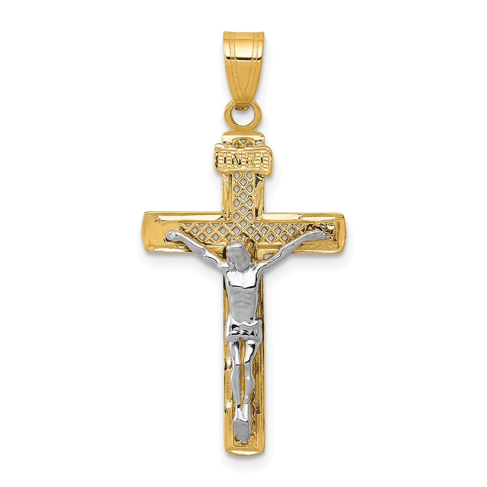 Lovely Rita's Pendants & Charms 10K Two-Tone Gold D.C. Large Block Lattice Latin Crucifix Pendant