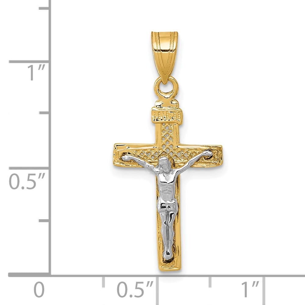 Lovely Rita's Pendants & Charms 10K Two-Tone Gold D.C. Large Block Lattice Latin Crucifix Pendant
