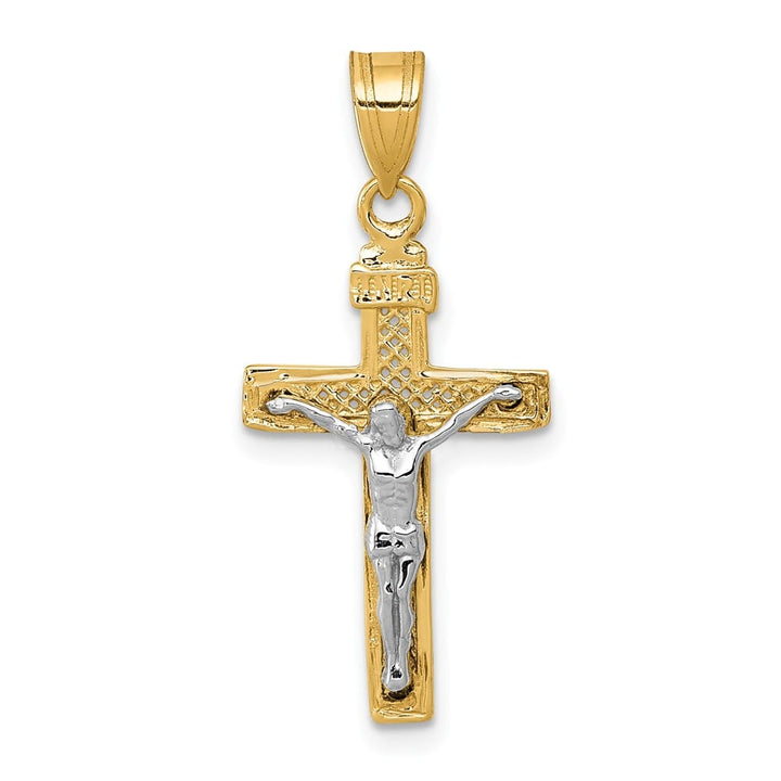 Lovely Rita's Pendants & Charms 10K Two-Tone Gold D.C. Large Block Lattice Latin Crucifix Pendant