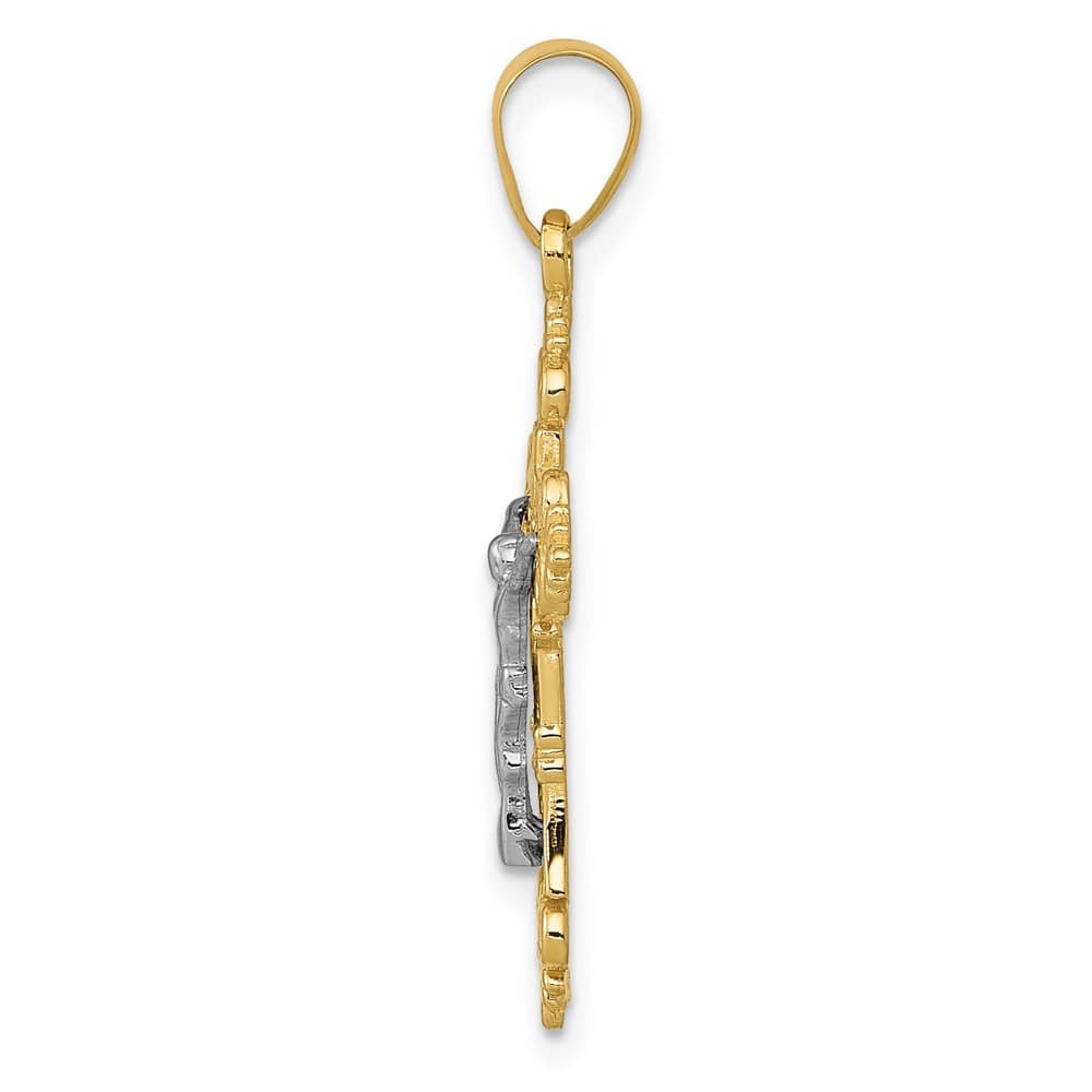 Lovely Rita's Pendants & Charms 10K Two-Tone Gold Polished Large Lacey-edged INRI Crucifix Pendant