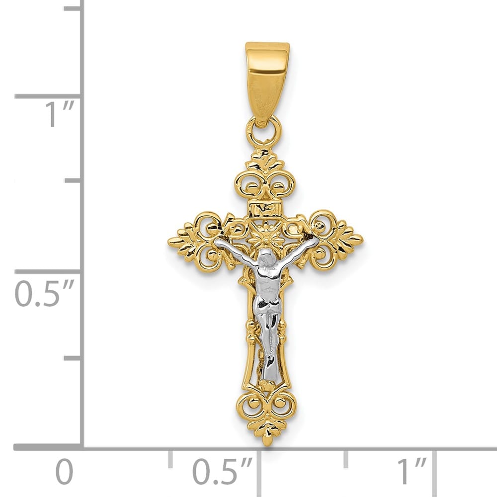 Lovely Rita's Pendants & Charms 10K Two-Tone Gold Polished Large Lacey-edged INRI Crucifix Pendant