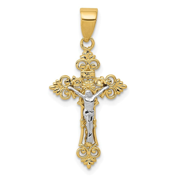 Lovely Rita's Pendants & Charms 10K Two-Tone Gold Polished Large Lacey-edged INRI Crucifix Pendant
