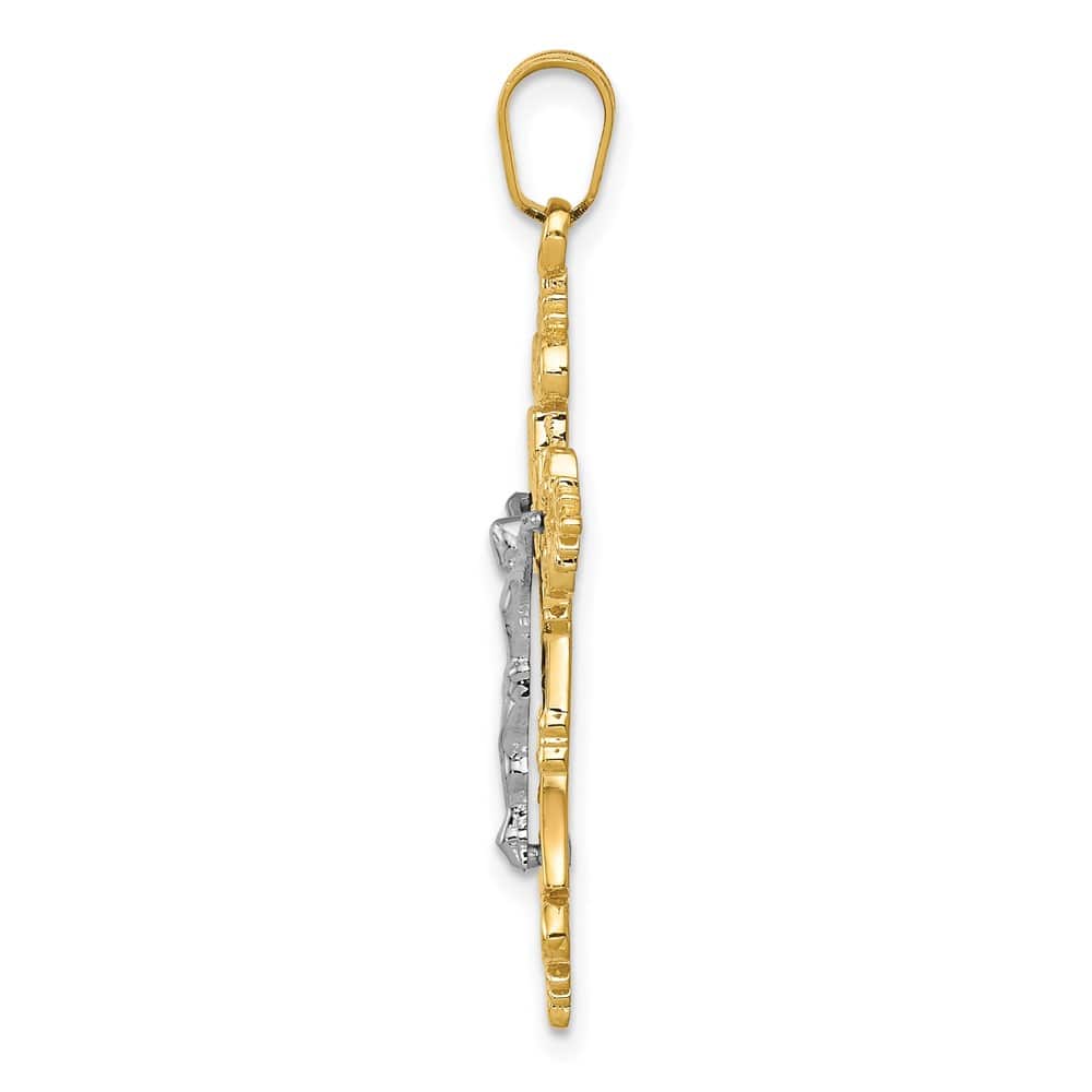 Lovely Rita's Pendants & Charms 10K Two-Tone Gold Large Lacey-edged INRI Budded Crucifix Pendant
