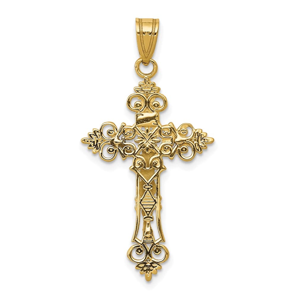 Lovely Rita's Pendants & Charms 10K Two-Tone Gold Large Lacey-edged INRI Budded Crucifix Pendant