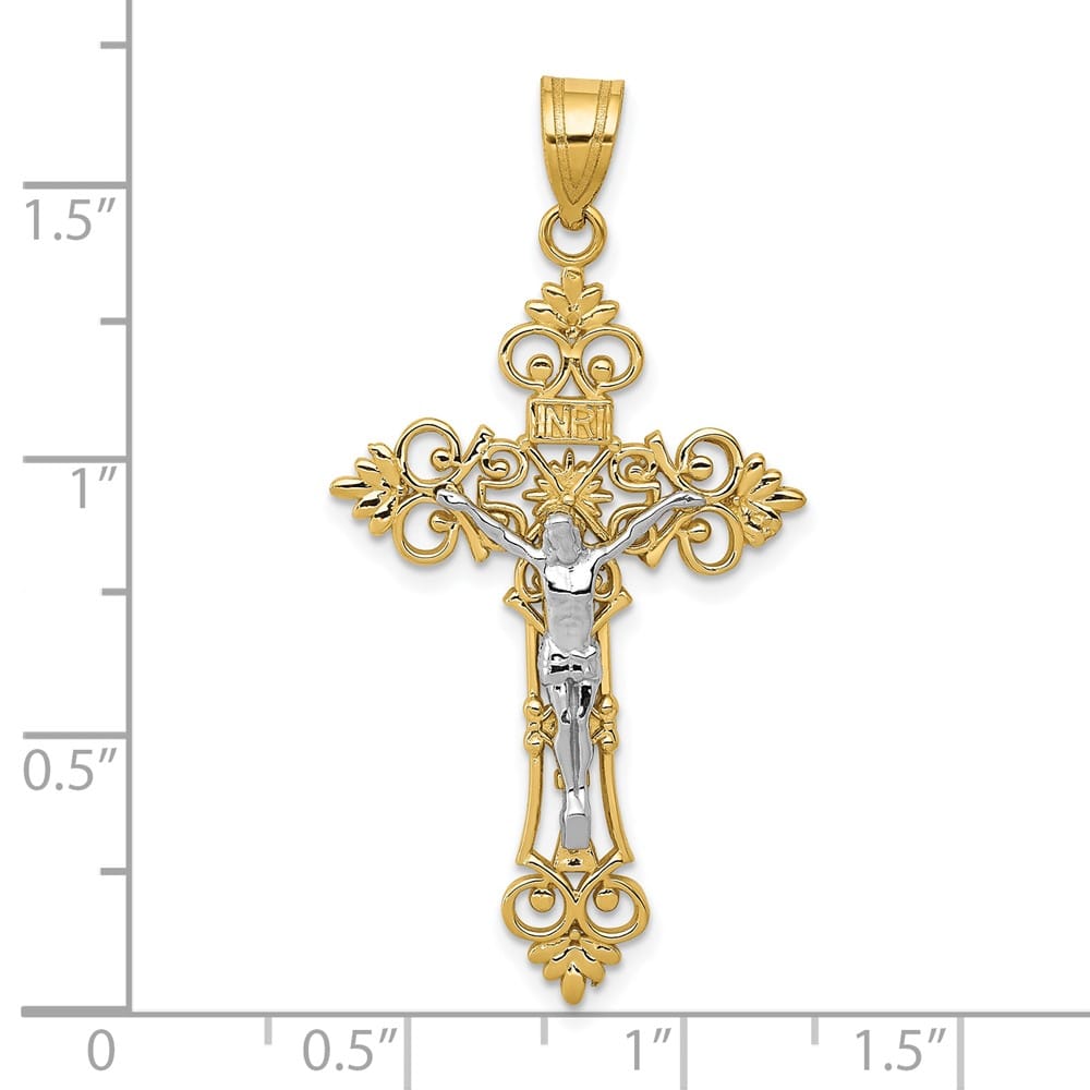 Lovely Rita's Pendants & Charms 10K Two-Tone Gold Extra Large Lacey-edged INRI Crucifix Pendant