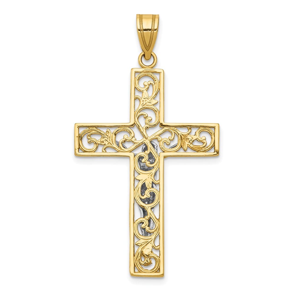 Lovely Rita's Pendants & Charms 10K Two-Tone Gold D.C. Extra Large Filigree Latin Crucifix Pendant