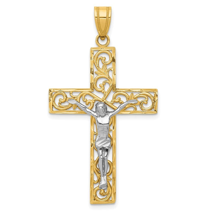 Lovely Rita's Pendants & Charms 10K Two-Tone Gold D.C. Extra Large Filigree Latin Crucifix Pendant