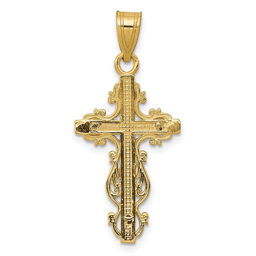 Lovely Rita's Pendants & Charms 10K Two-Tone Gold Textured Large Filigree Edge Crucifix Pendant