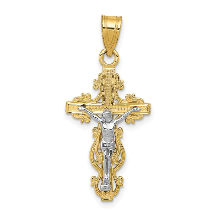 Lovely Rita's Pendants & Charms 10K Two-Tone Gold Textured Large Filigree Edge Crucifix Pendant