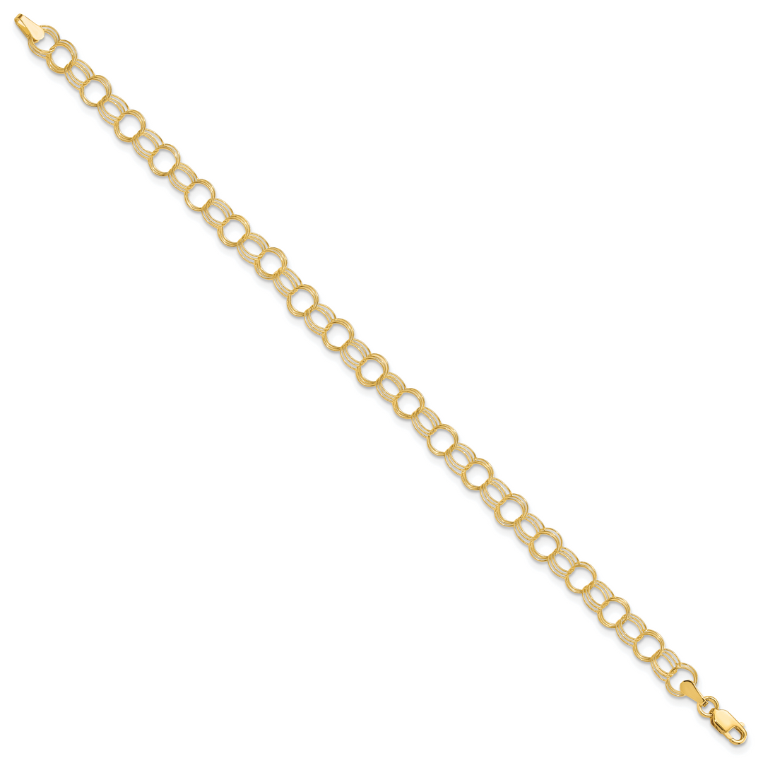 10K Yellow Gold 5mm Solid Triple Link Charm Bracelet