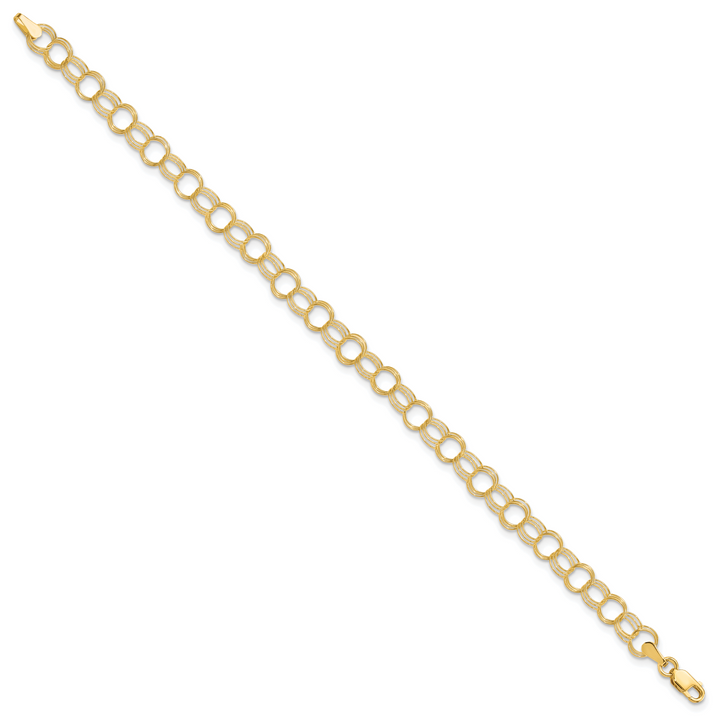 10K Yellow Gold 5mm Solid Triple Link Charm Bracelet