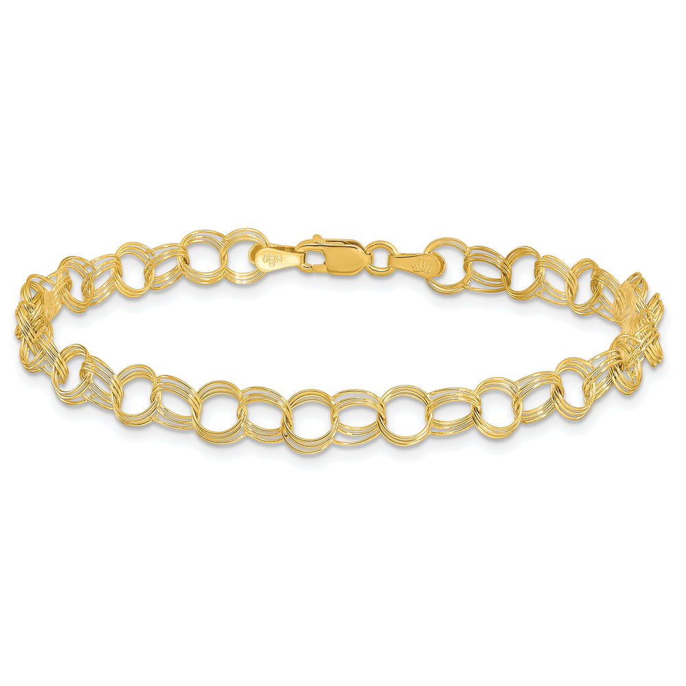 10K Yellow Gold 5mm Solid Triple Link Charm Bracelet