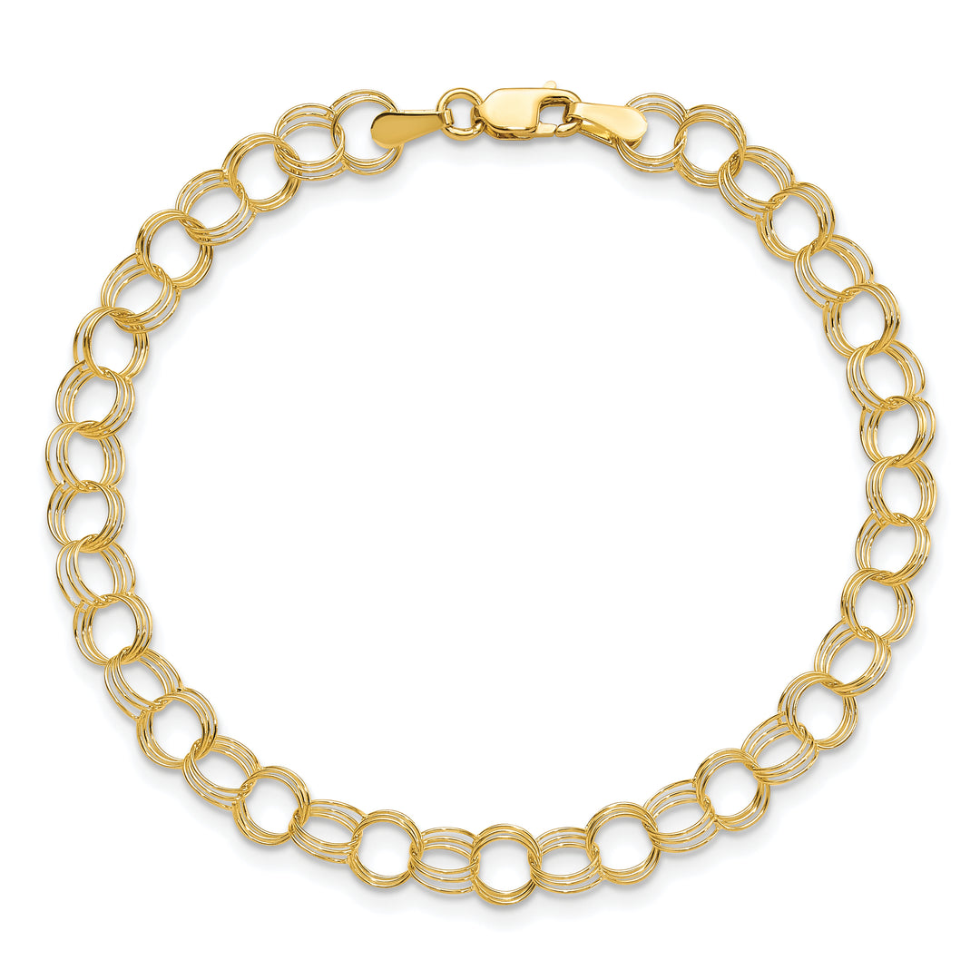 10K Yellow Gold 5mm Solid Triple Link Charm Bracelet