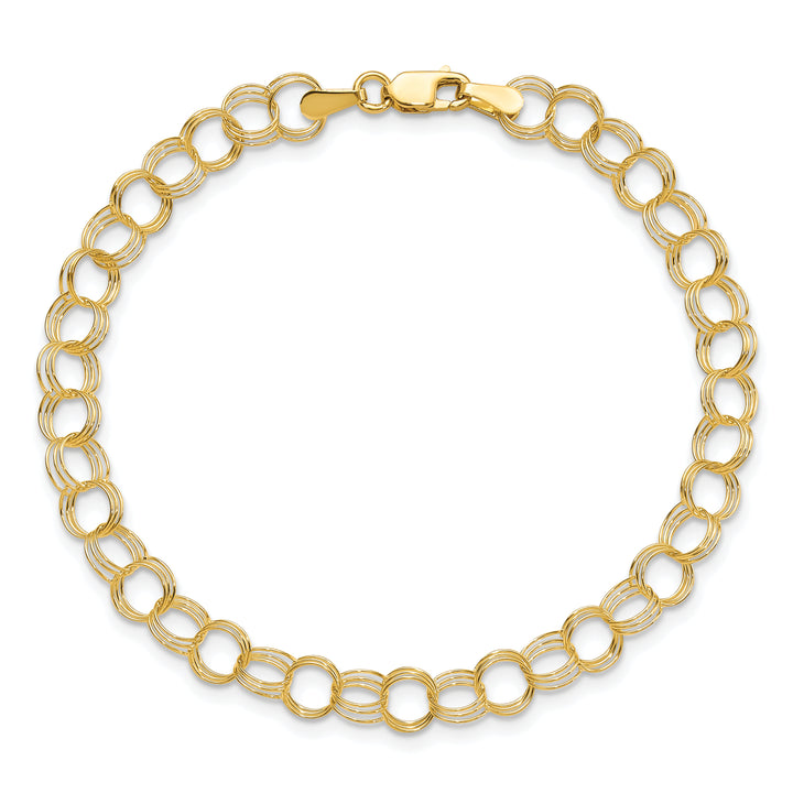 10K Yellow Gold 5mm Solid Triple Link Charm Bracelet