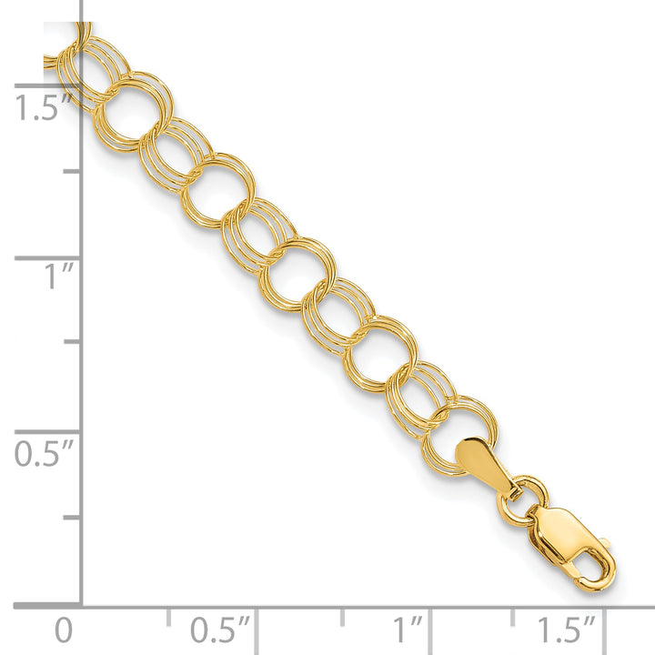 10K Yellow Gold 5mm Solid Triple Link Charm Bracelet