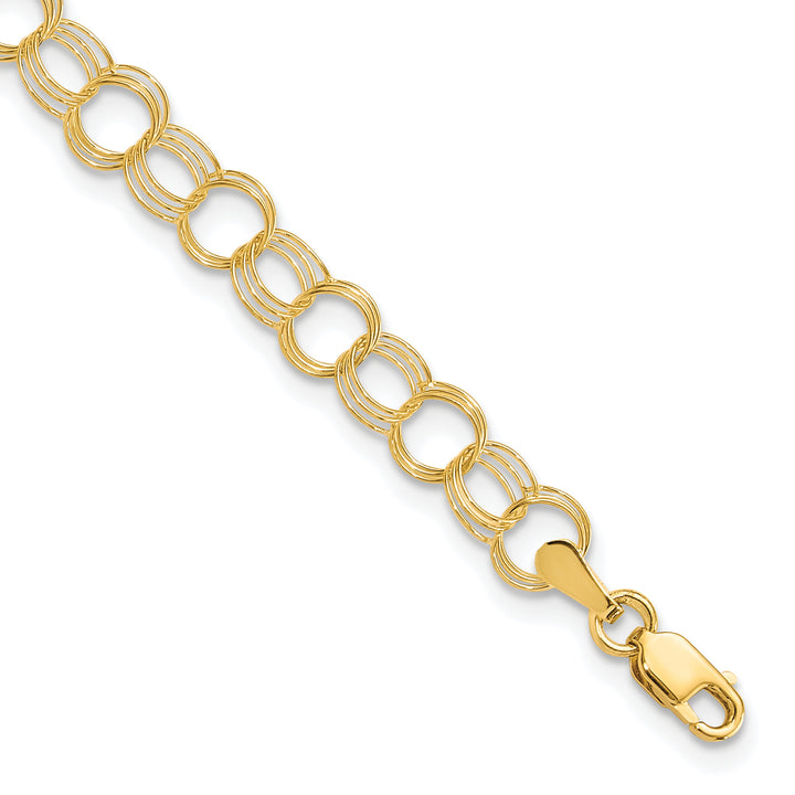10K Yellow Gold 5mm Solid Triple Link Charm Bracelet