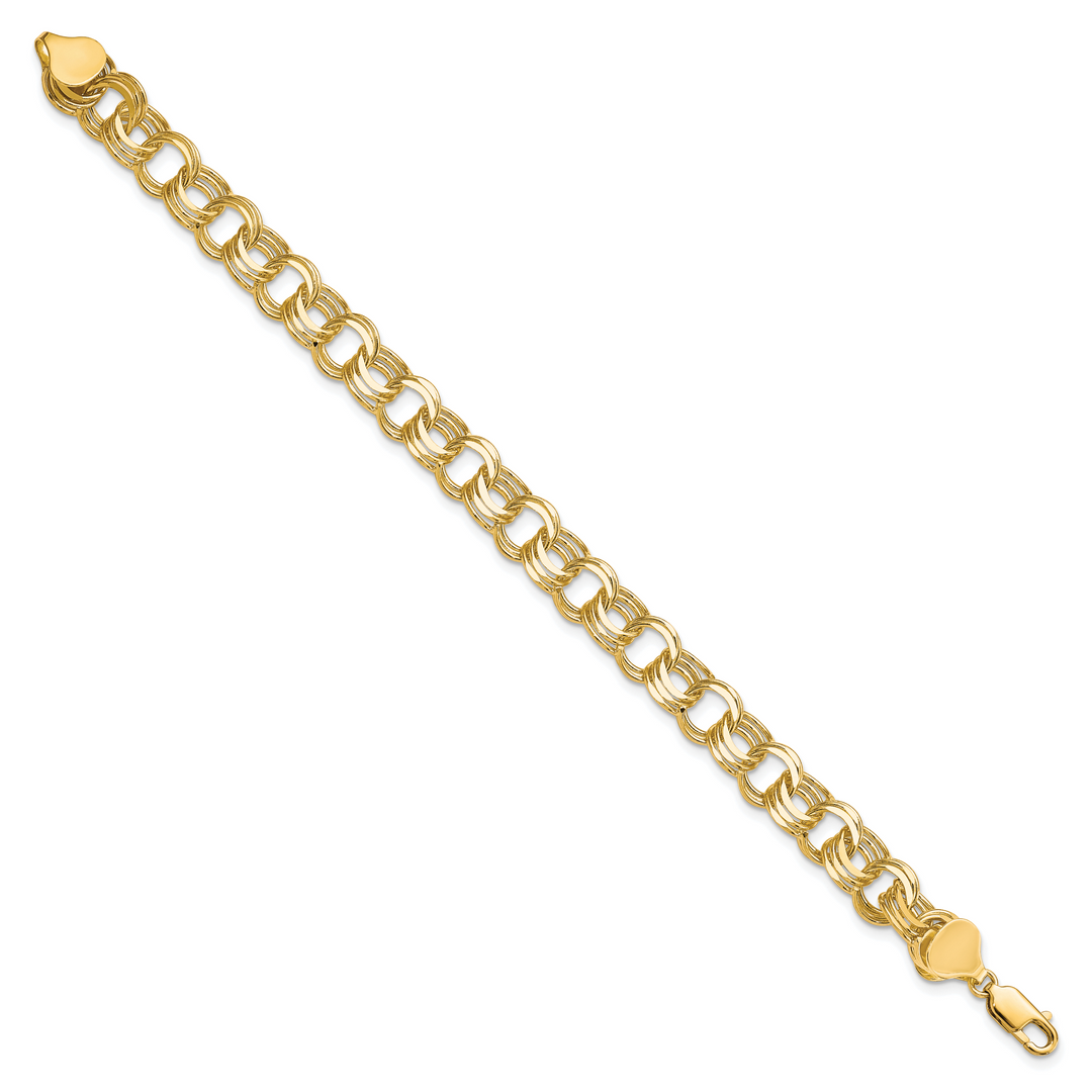 10K Yellow Gold 8mm Solid D.C. Triple Link Charm Bracelet