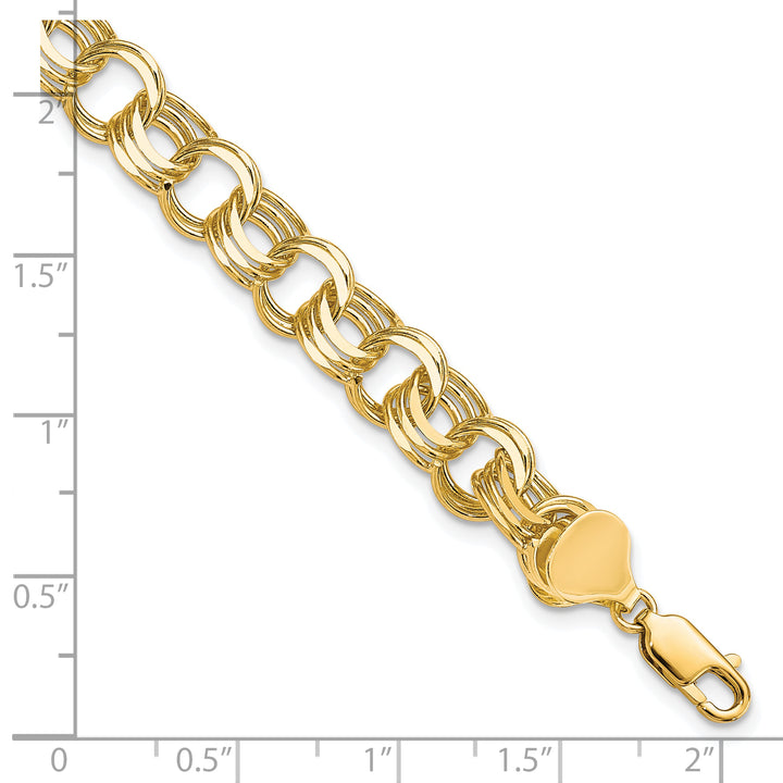 10K Yellow Gold 8mm Solid D.C. Triple Link Charm Bracelet