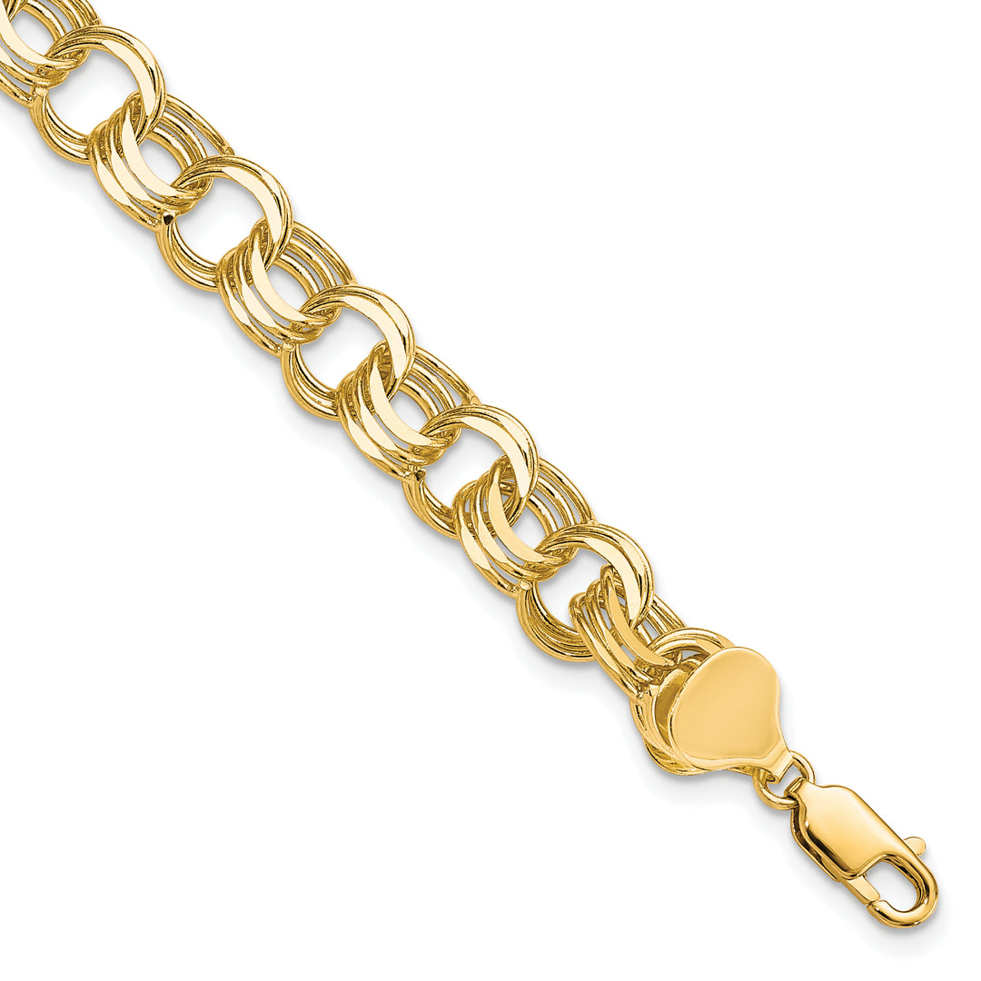 10K Yellow Gold 8mm Solid D.C. Triple Link Charm Bracelet