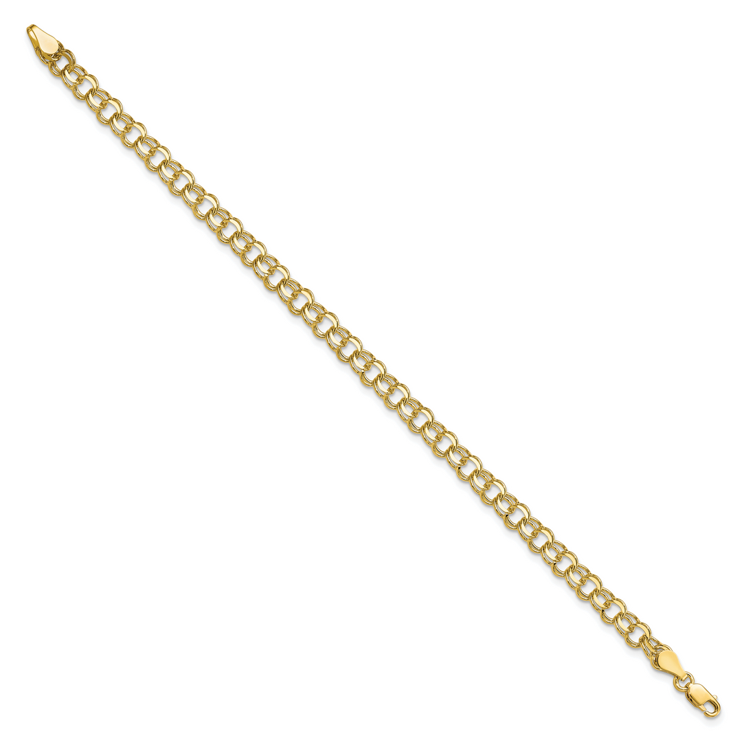 10K Yellow Gold 5.25mm Solid D.C. Double Link Charm Bracelet