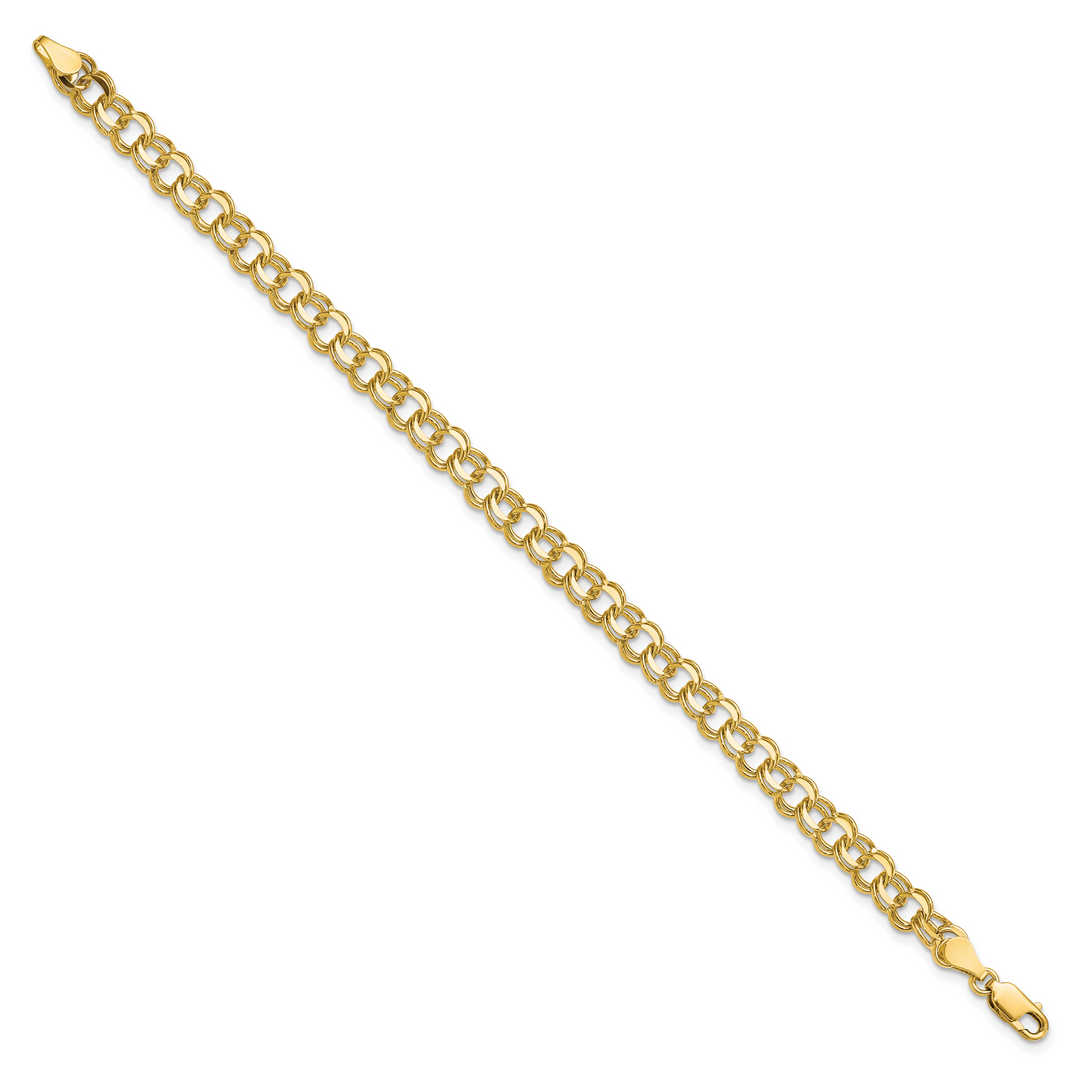 10K Yellow Gold 5.5mm Solid D.C. Double Link Charm Bracelet