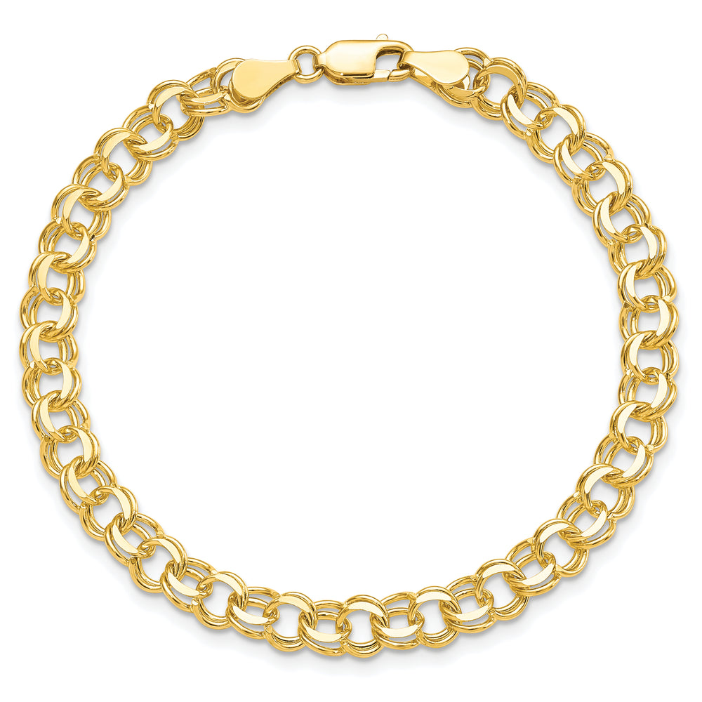 10K Yellow Gold 5.5mm Solid D.C. Double Link Charm Bracelet