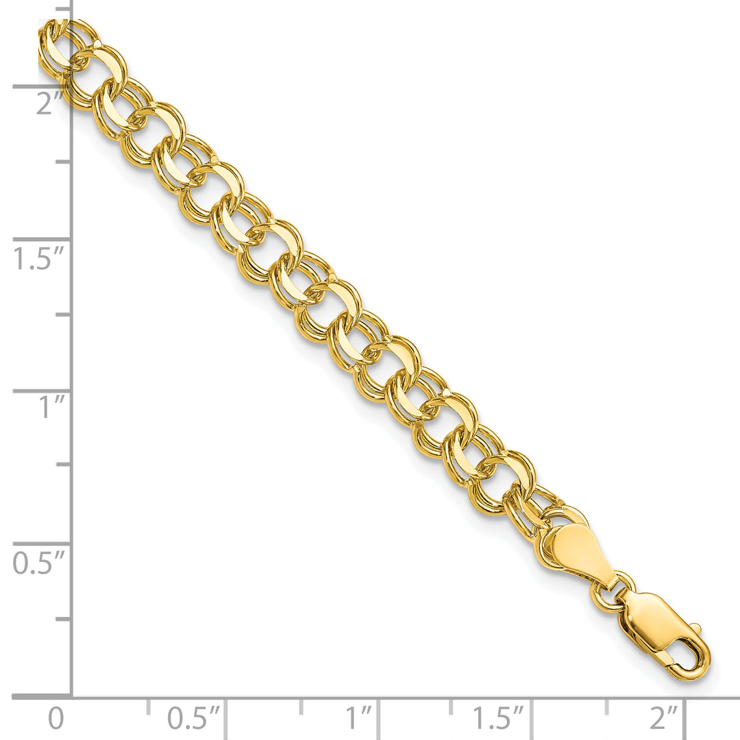 10K Yellow Gold 5.5mm Solid D.C. Double Link Charm Bracelet