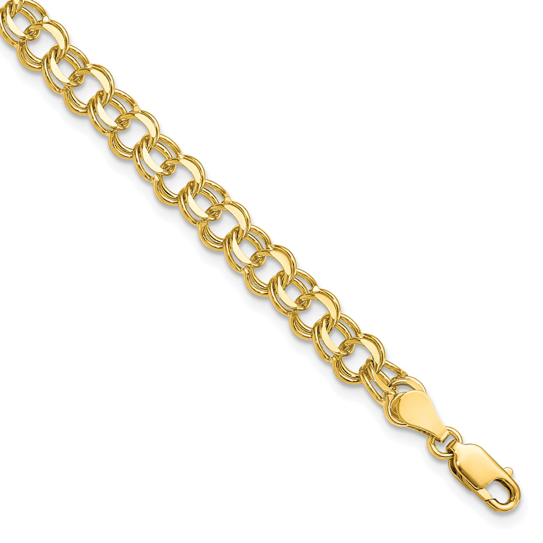 10K Yellow Gold 5.5mm Solid D.C. Double Link Charm Bracelet