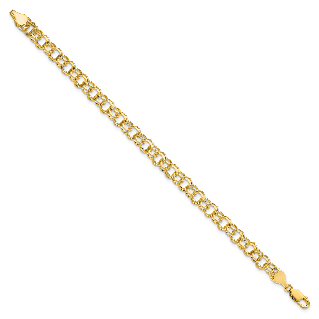 10K Yellow Gold 6mm Solid D.C. Double Link Charm Bracelet