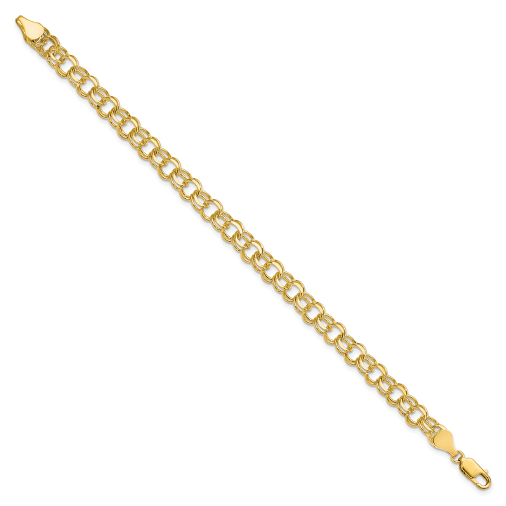 10K Yellow Gold 6mm Solid D.C. Double Link Charm Bracelet