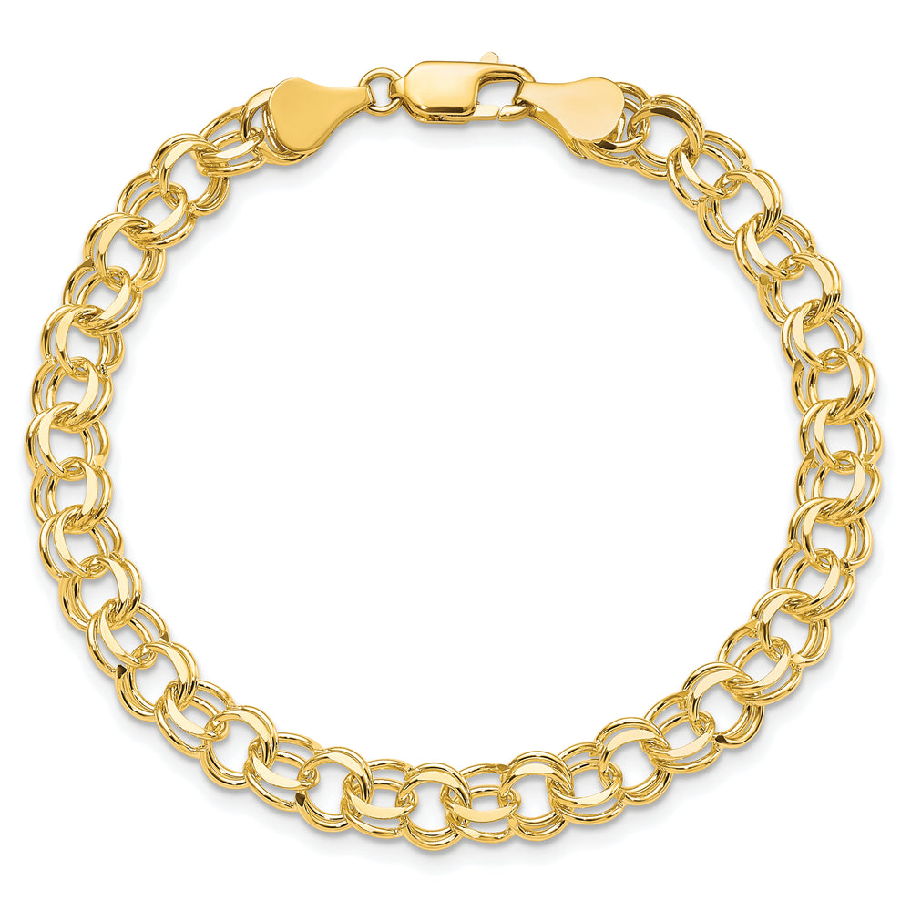 10K Yellow Gold 6mm Solid D.C. Double Link Charm Bracelet