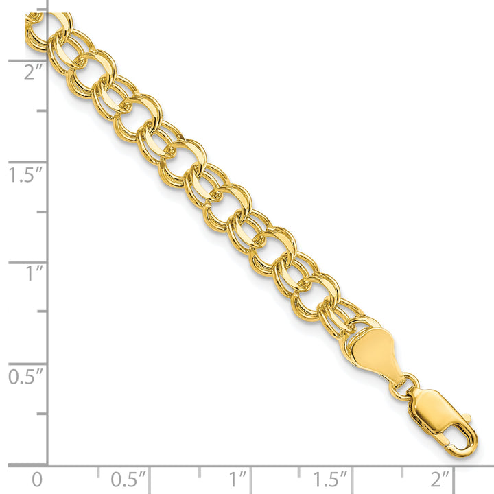 10K Yellow Gold 6mm Solid D.C. Double Link Charm Bracelet
