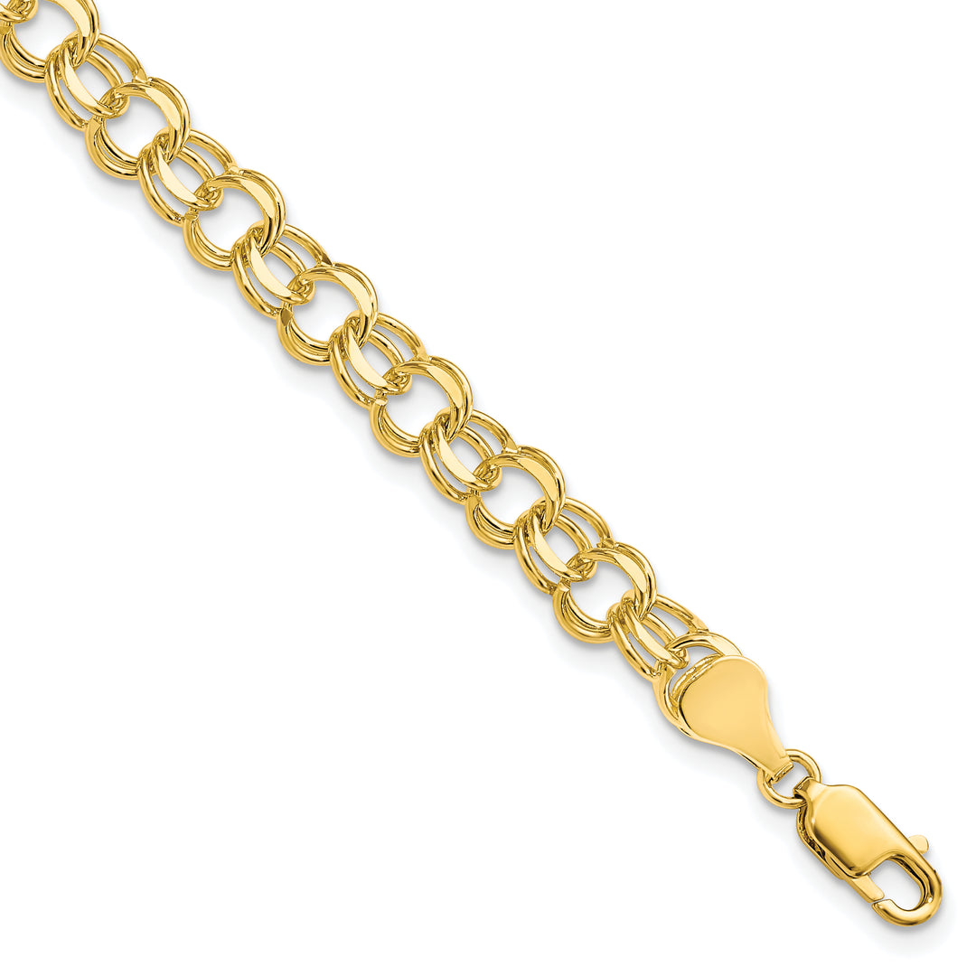 10K Yellow Gold 6mm Solid D.C. Double Link Charm Bracelet