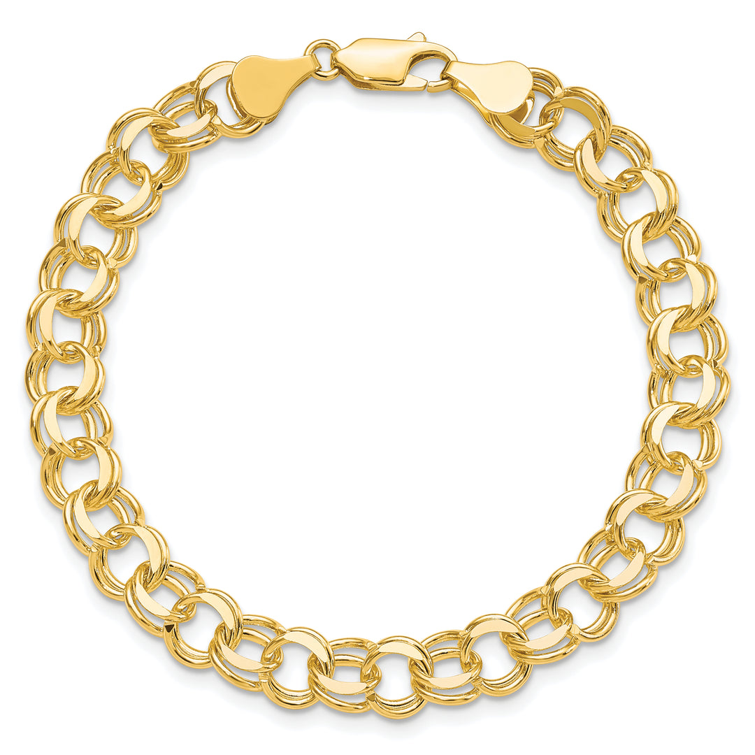 10K Yellow Gold 7mm Solid D.C. Double Link Charm Bracelet