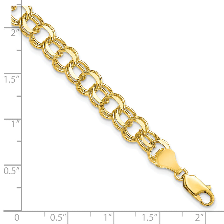 10K Yellow Gold 7mm Solid D.C. Double Link Charm Bracelet