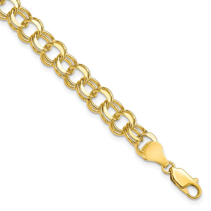 10K Yellow Gold 7mm Solid D.C. Double Link Charm Bracelet