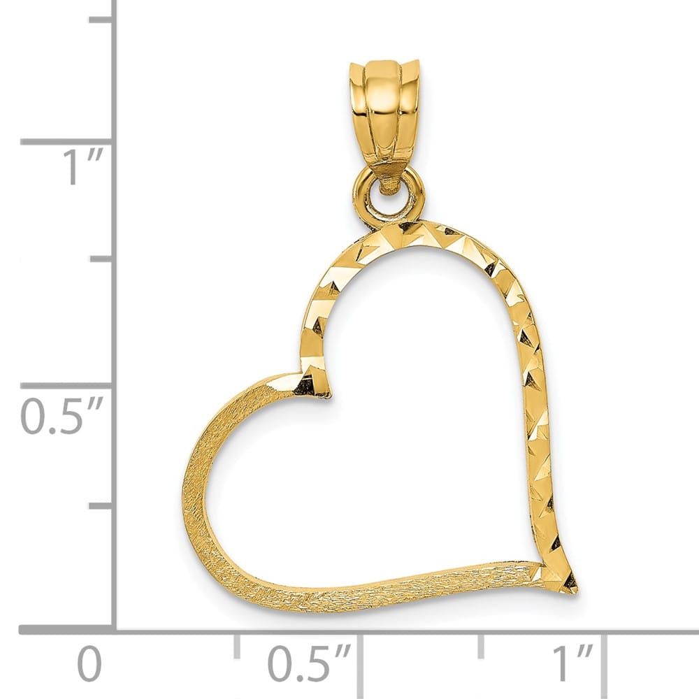Lovely Rita's Pendants & Charms 10K Yellow Gold Solid Polished Satin D.C. Large Offset Heart Pendant