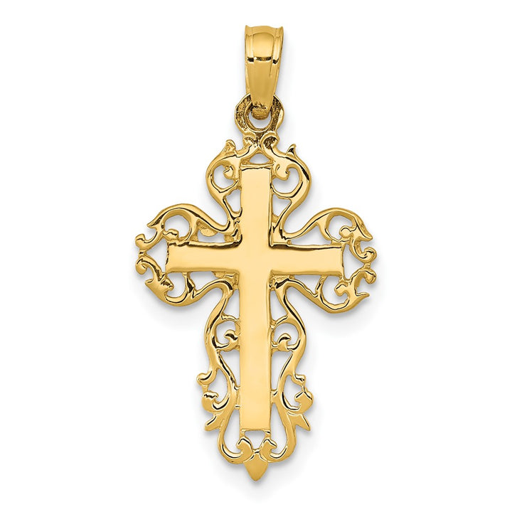 Lovely Rita's Pendants & Charms 10K Yellow Gold Solid Polished Large Filigree Edge Fancy Cross Pendant